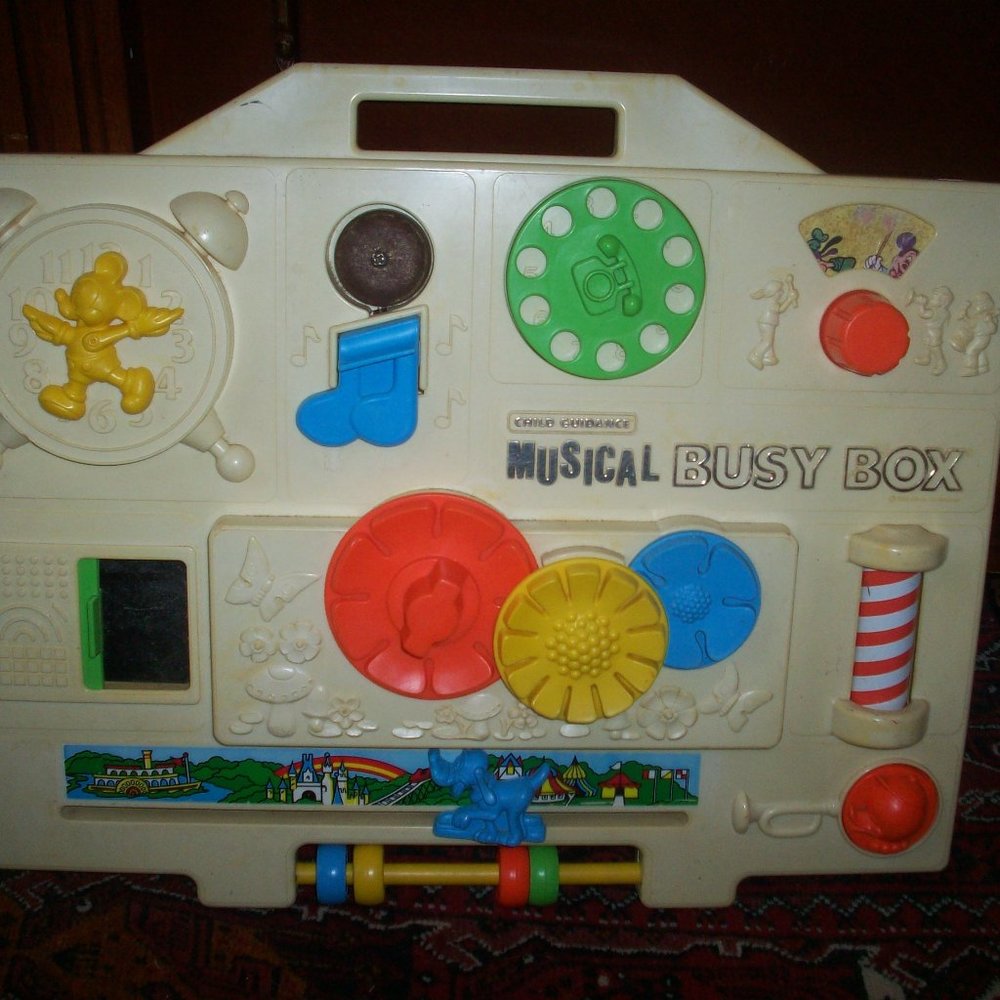 Playskool Musical Busy Box Crib Activity Center 1977 Works Child Mickey Mouse